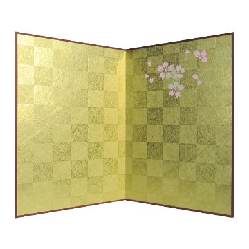 屏風 二曲屏風 金 市松模様 桜【限定品 在庫限り】画像