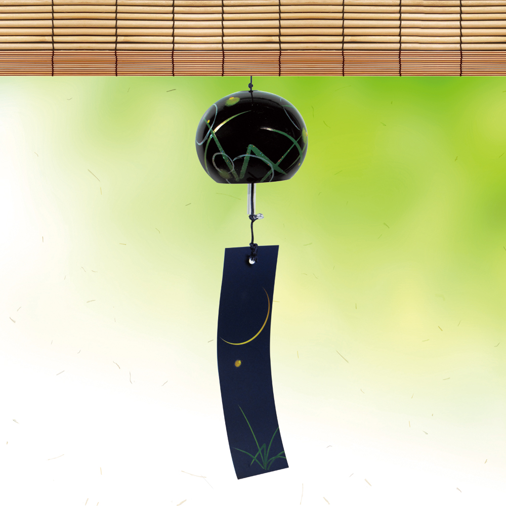 風鈴 ガラス風鈴 手作り風鈴 蒔絵仕上げ[うるし風鈴]ほたる　R-252の画像