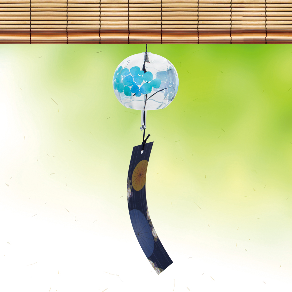 風鈴 ガラス風鈴 手作り風鈴 蒔絵仕上げ[ぎやまん風鈴]あじさい R-170の画像