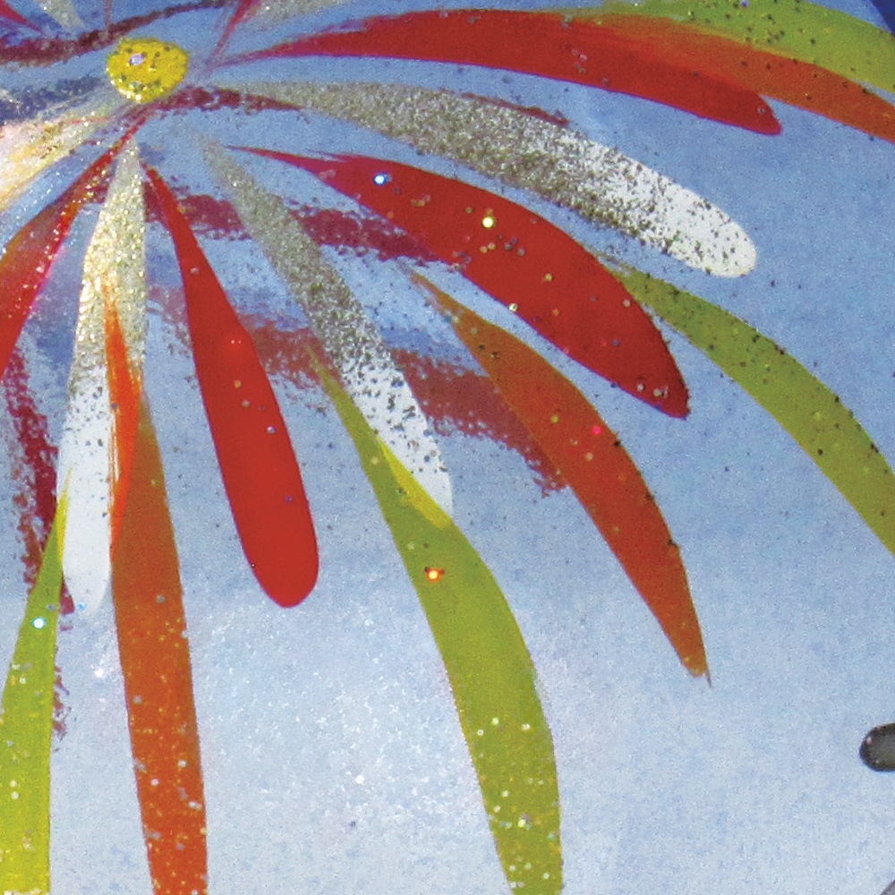 風鈴 ガラス風鈴 手作り風鈴 蒔絵仕上げ[ぎやまん風鈴]花火(ブルー) R-63の画像