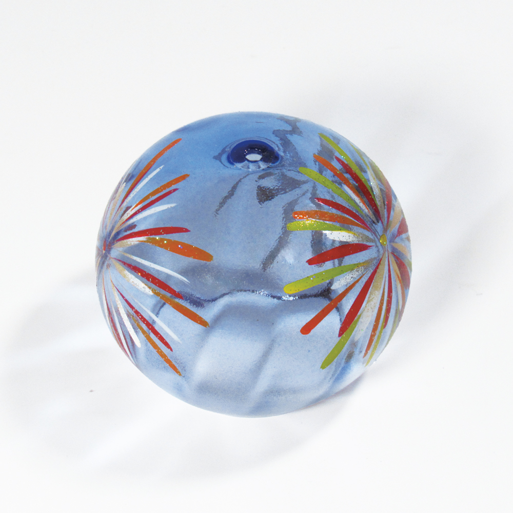 風鈴 ガラス風鈴 手作り風鈴 蒔絵仕上げ[ぎやまん風鈴]花火(ブルー) R-63の画像