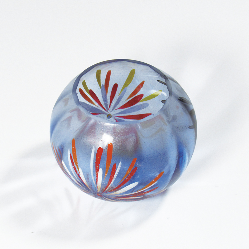 風鈴 ガラス風鈴 手作り風鈴 蒔絵仕上げ[ぎやまん風鈴]花火(ブルー) R-63の画像