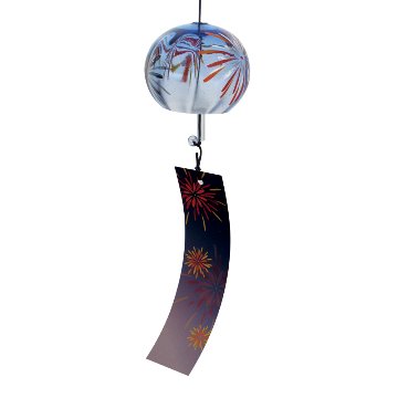 風鈴 ガラス風鈴 手作り風鈴 蒔絵仕上げ[ぎやまん風鈴]花火(ブルー) R-63の画像