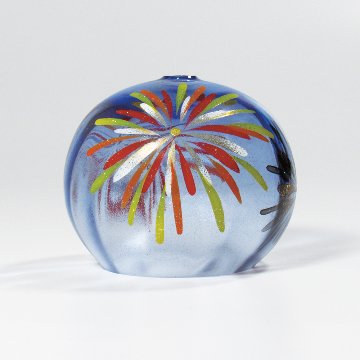 風鈴 ガラス風鈴 手作り風鈴 蒔絵仕上げ[ぎやまん風鈴]花火(ブルー) R-63の画像