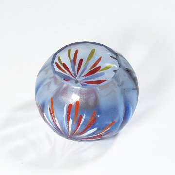 風鈴 ガラス風鈴 手作り風鈴 蒔絵仕上げ[ぎやまん風鈴]花火(ブルー) R-63の画像