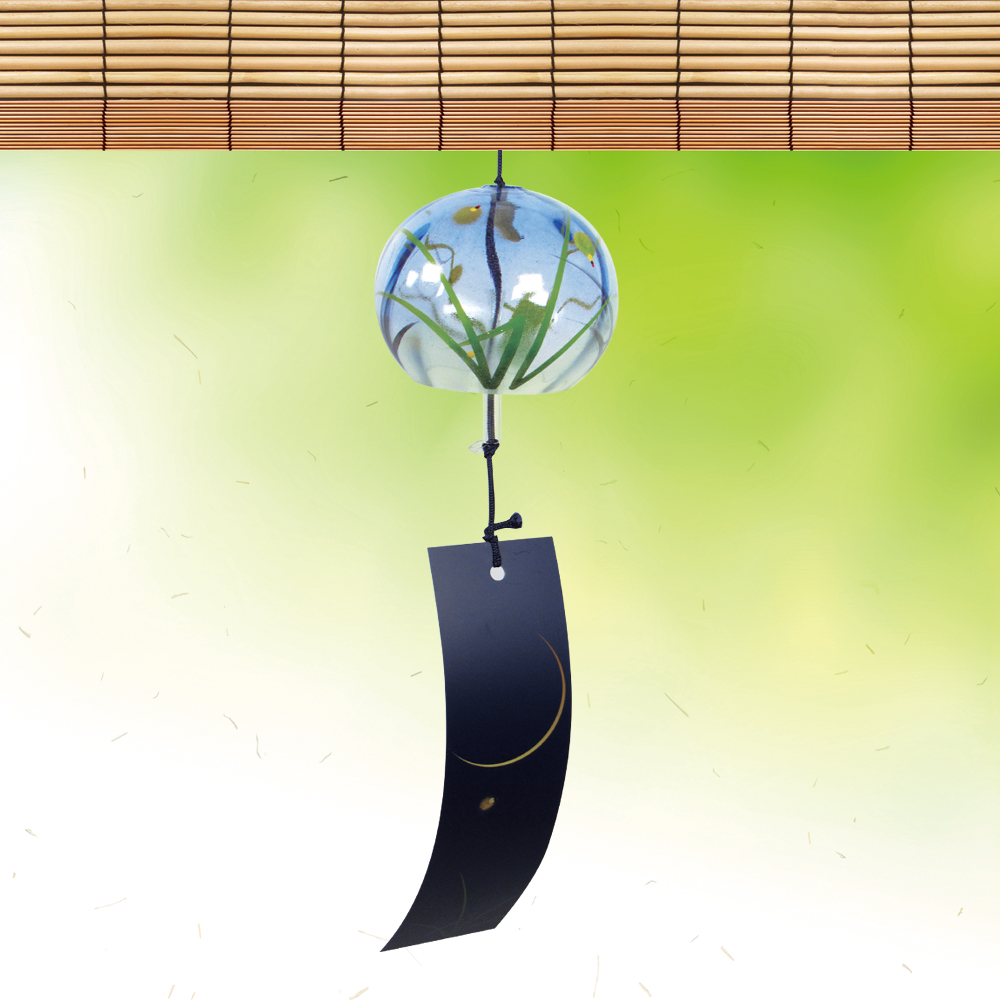 風鈴 ガラス風鈴 手作り風鈴 蒔絵仕上げ[ぎやまん風鈴]ほたる(ブルー) R-62の画像