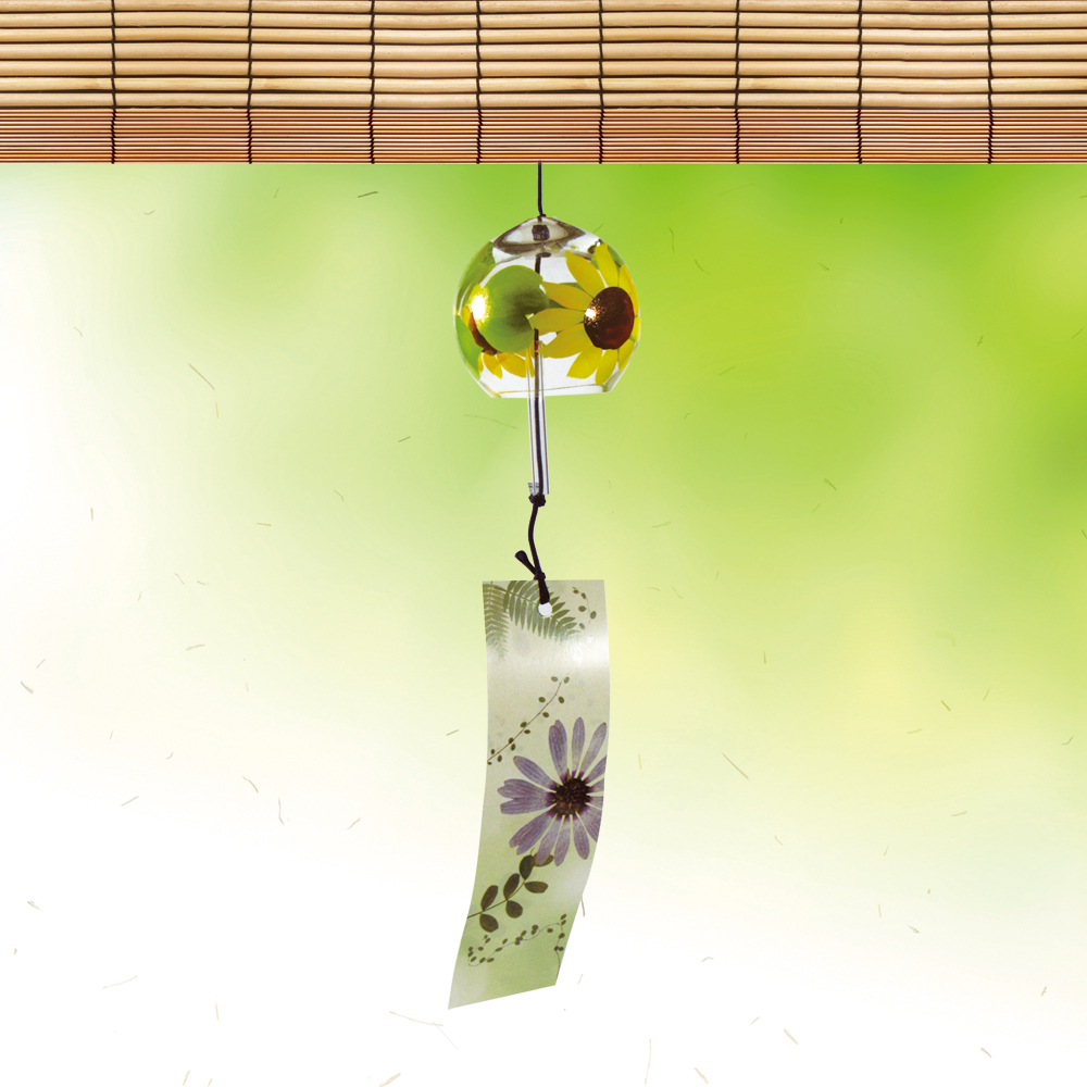 風鈴 ガラス風鈴 手作り風鈴 蒔絵仕上げ[ミディ風鈴]ひまわり 　ぎやまんの画像