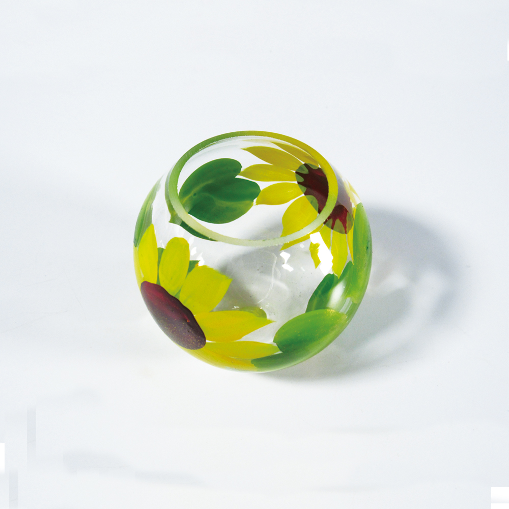 風鈴 ガラス風鈴 手作り風鈴 蒔絵仕上げ[ミディ風鈴]ひまわり 　ぎやまんの画像