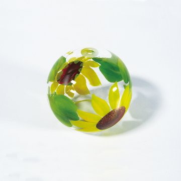 風鈴 ガラス風鈴 手作り風鈴 蒔絵仕上げ[ミディ風鈴]ひまわり 　ぎやまんの画像