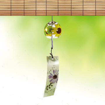 風鈴 ガラス風鈴 手作り風鈴 蒔絵仕上げ[ミディ風鈴]ひまわり 　ぎやまんの画像