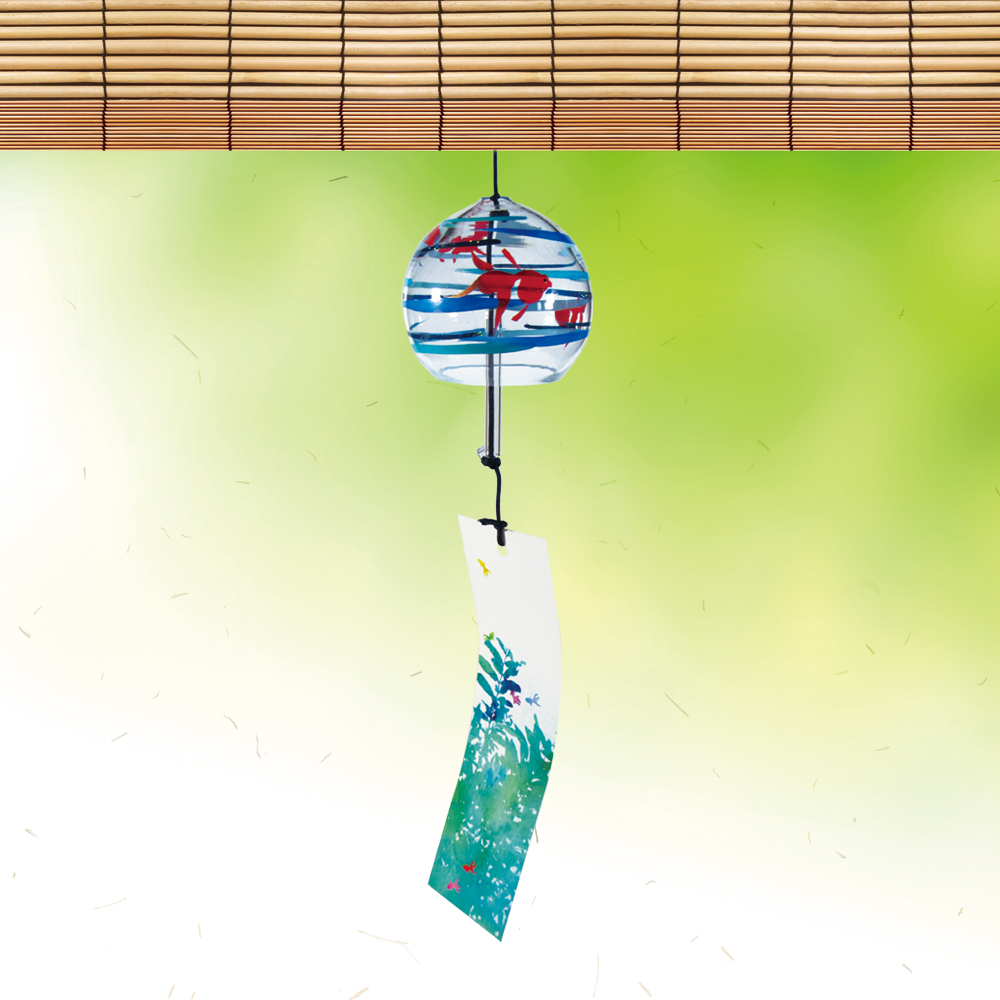 風鈴 ガラス風鈴 手作り風鈴 蒔絵仕上げ[ミディ風鈴]水玉金魚 　ぎやまんの画像