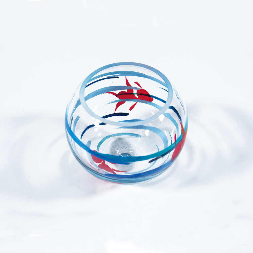 風鈴 ガラス風鈴 手作り風鈴 蒔絵仕上げ[ミディ風鈴]水玉金魚 　ぎやまんの画像