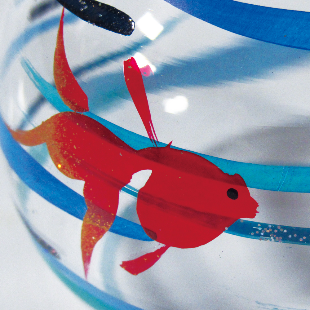 風鈴 ガラス風鈴 手作り風鈴 蒔絵仕上げ[ミディ風鈴]水玉金魚 　ぎやまんの画像