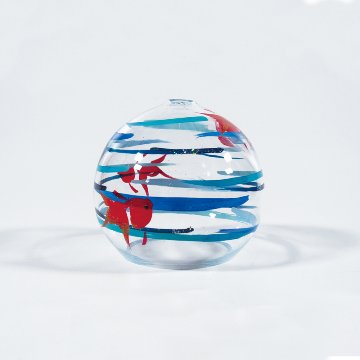 風鈴 ガラス風鈴 手作り風鈴 蒔絵仕上げ[ミディ風鈴]水玉金魚 　ぎやまんの画像