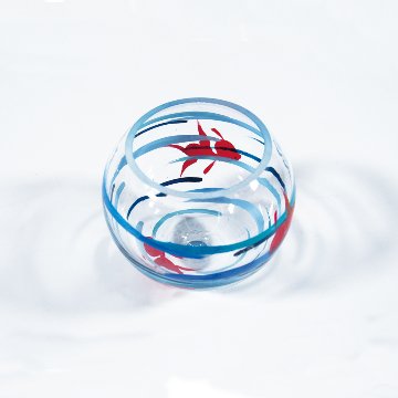 風鈴 ガラス風鈴 手作り風鈴 蒔絵仕上げ[ミディ風鈴]水玉金魚 　ぎやまんの画像