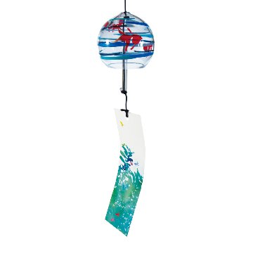 風鈴 ガラス風鈴 手作り風鈴 蒔絵仕上げ[ミディ風鈴]水玉金魚 　ぎやまんの画像