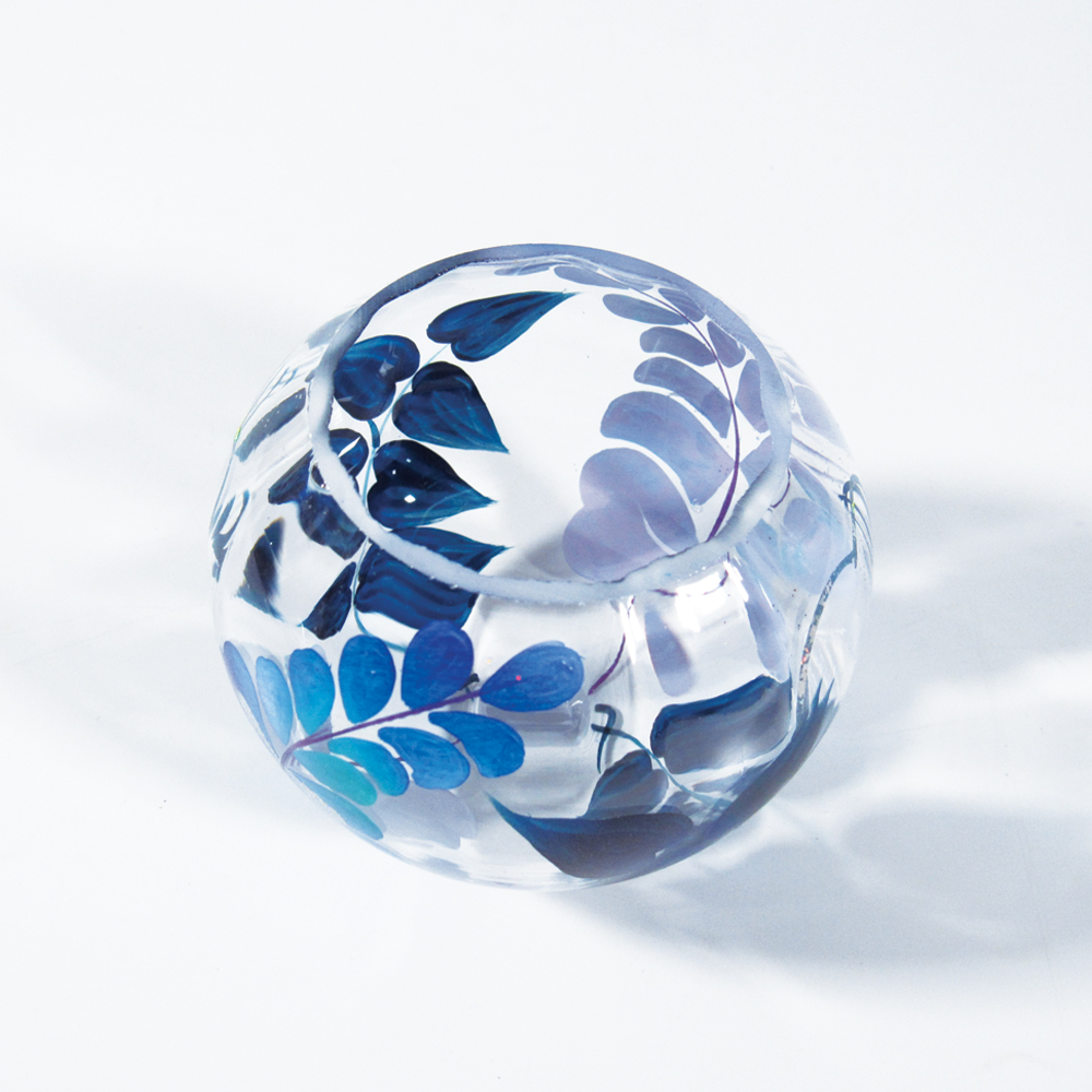 風鈴 ガラス風鈴 手作り風鈴 蒔絵仕上げ[ぎやまん匠風鈴] 藤 R-328の画像