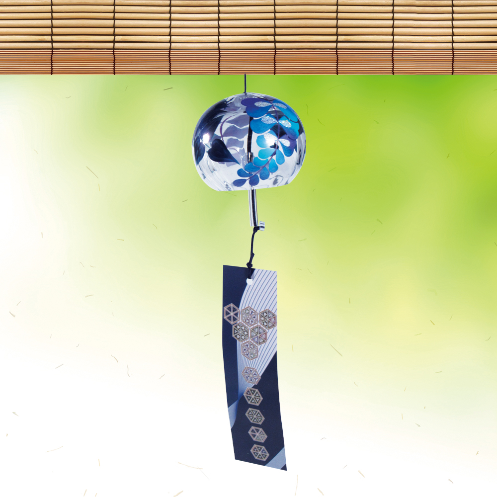 風鈴 ガラス風鈴 手作り風鈴 蒔絵仕上げ[ぎやまん匠風鈴] 藤 R-328の画像