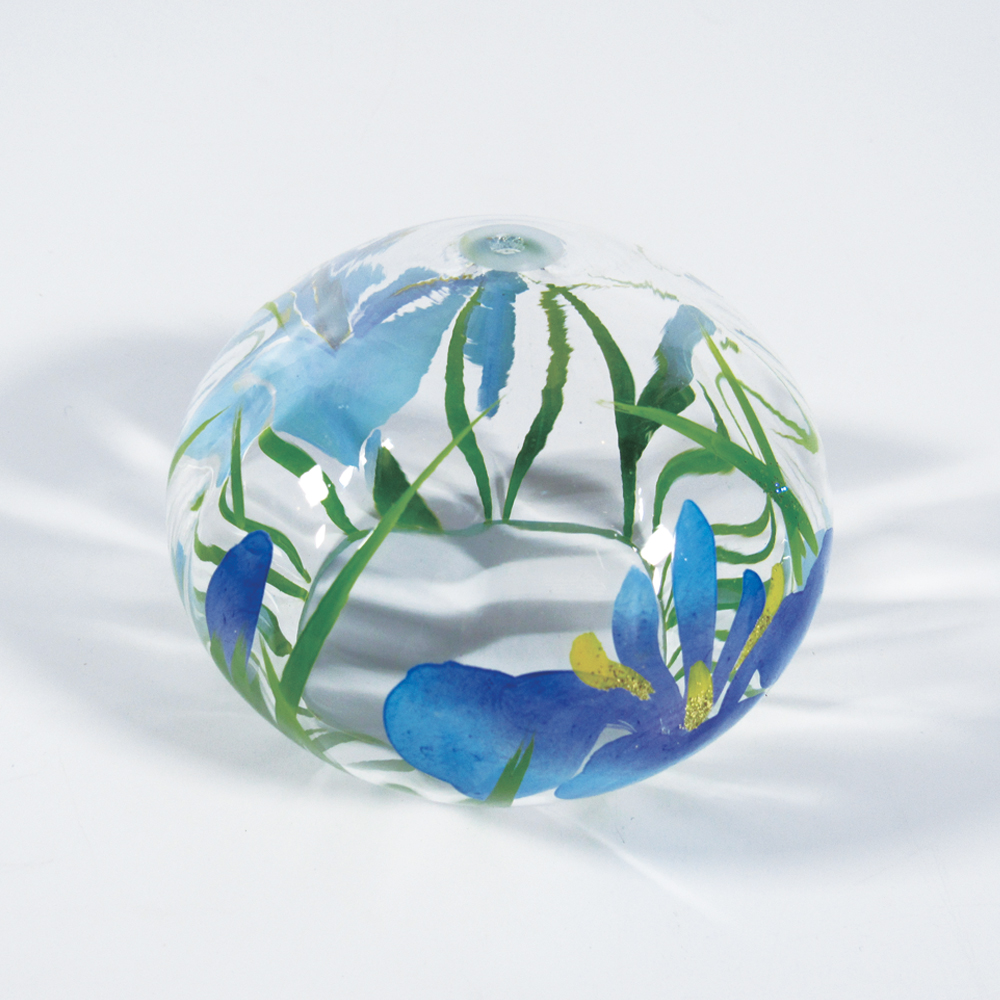 風鈴 ガラス風鈴 手作り風鈴 蒔絵仕上げ[はごろもバルーン風鈴]あやめ　菖蒲の画像