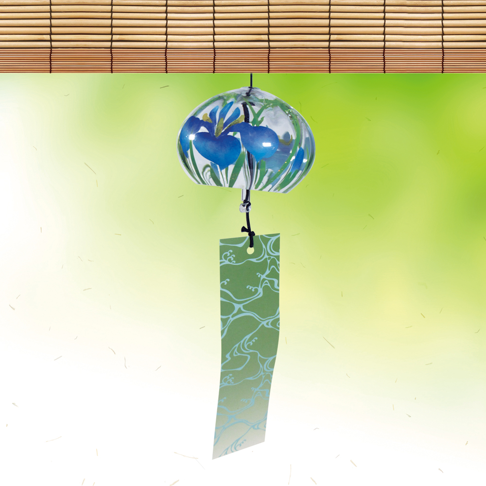 風鈴 ガラス風鈴 手作り風鈴 蒔絵仕上げ[はごろもバルーン風鈴]あやめ　菖蒲の画像