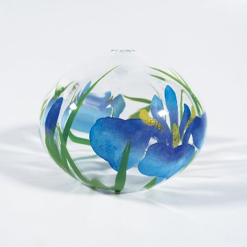 風鈴 ガラス風鈴 手作り風鈴 蒔絵仕上げ[はごろもバルーン風鈴]あやめ　菖蒲の画像