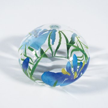 風鈴 ガラス風鈴 手作り風鈴 蒔絵仕上げ[はごろもバルーン風鈴]あやめ　菖蒲の画像