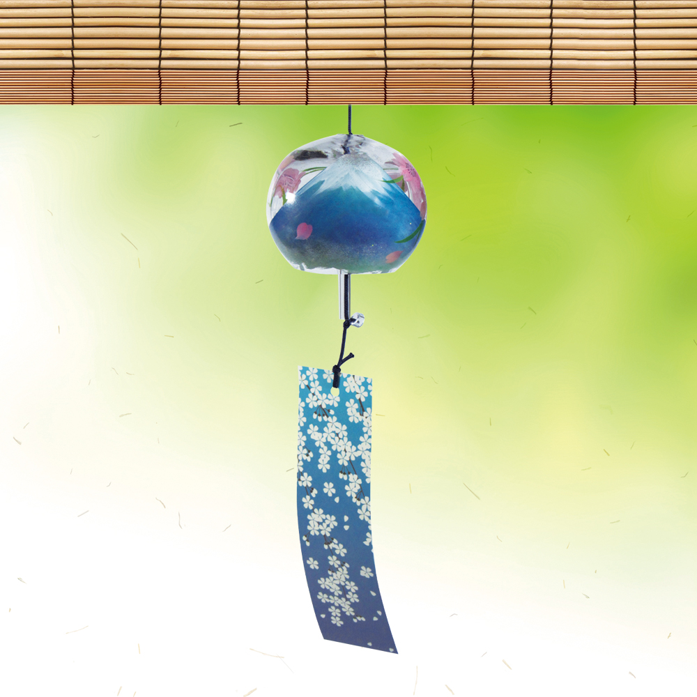 風鈴 ガラス風鈴 手作り風鈴 蒔絵仕上げ[ぎやまん匠風鈴]富士桜　さくら　富士山　R-300の画像