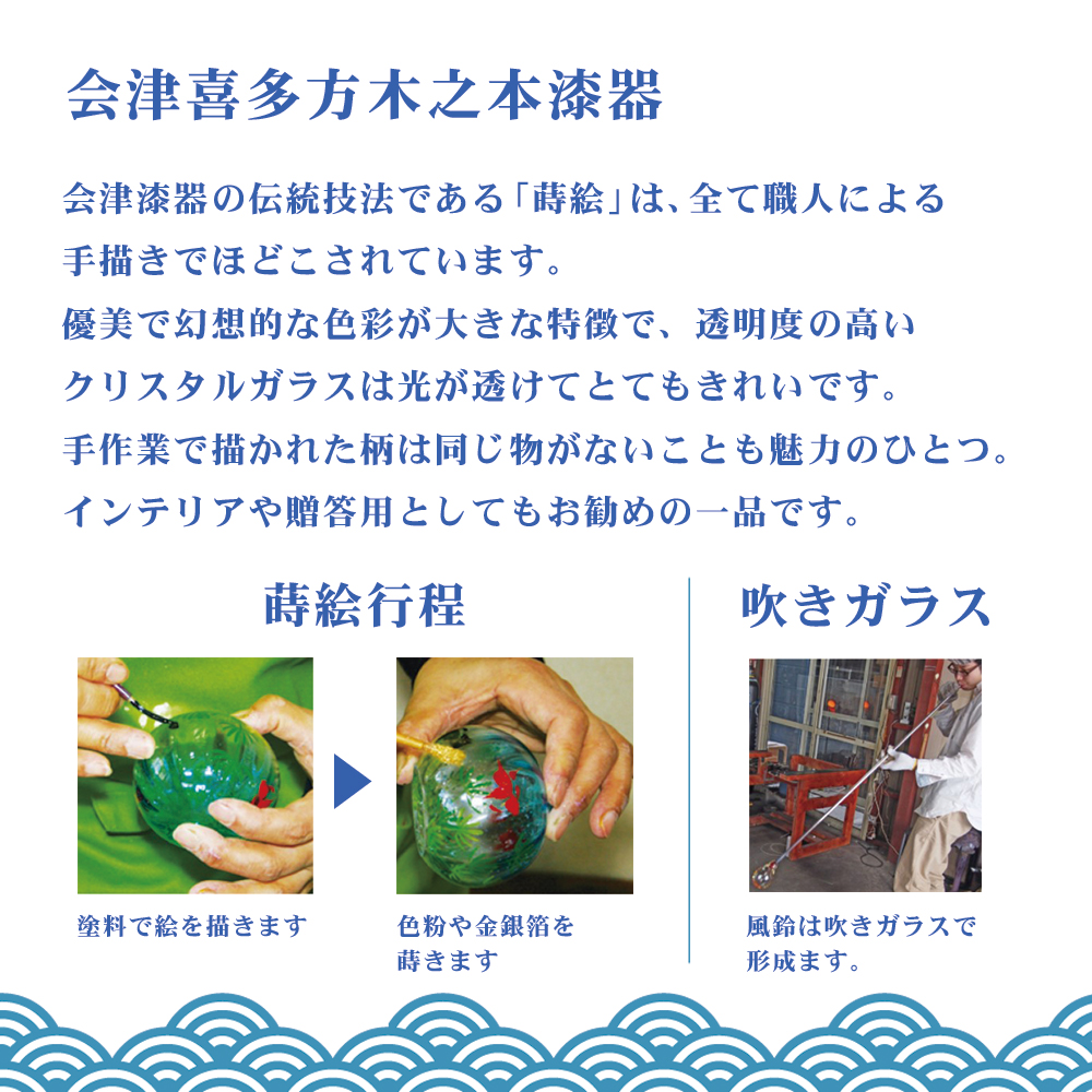 風鈴 ガラス風鈴 手作り風鈴 蒔絵仕上げ[ぎやまん匠風鈴]富士桜　さくら　富士山　R-300の画像