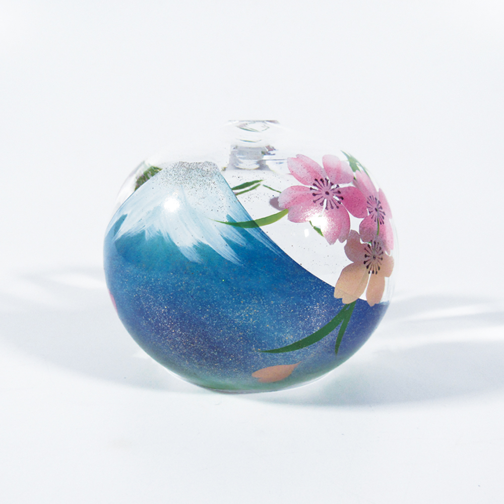 風鈴 ガラス風鈴 手作り風鈴 蒔絵仕上げ[ぎやまん匠風鈴]富士桜　さくら　富士山　R-300の画像