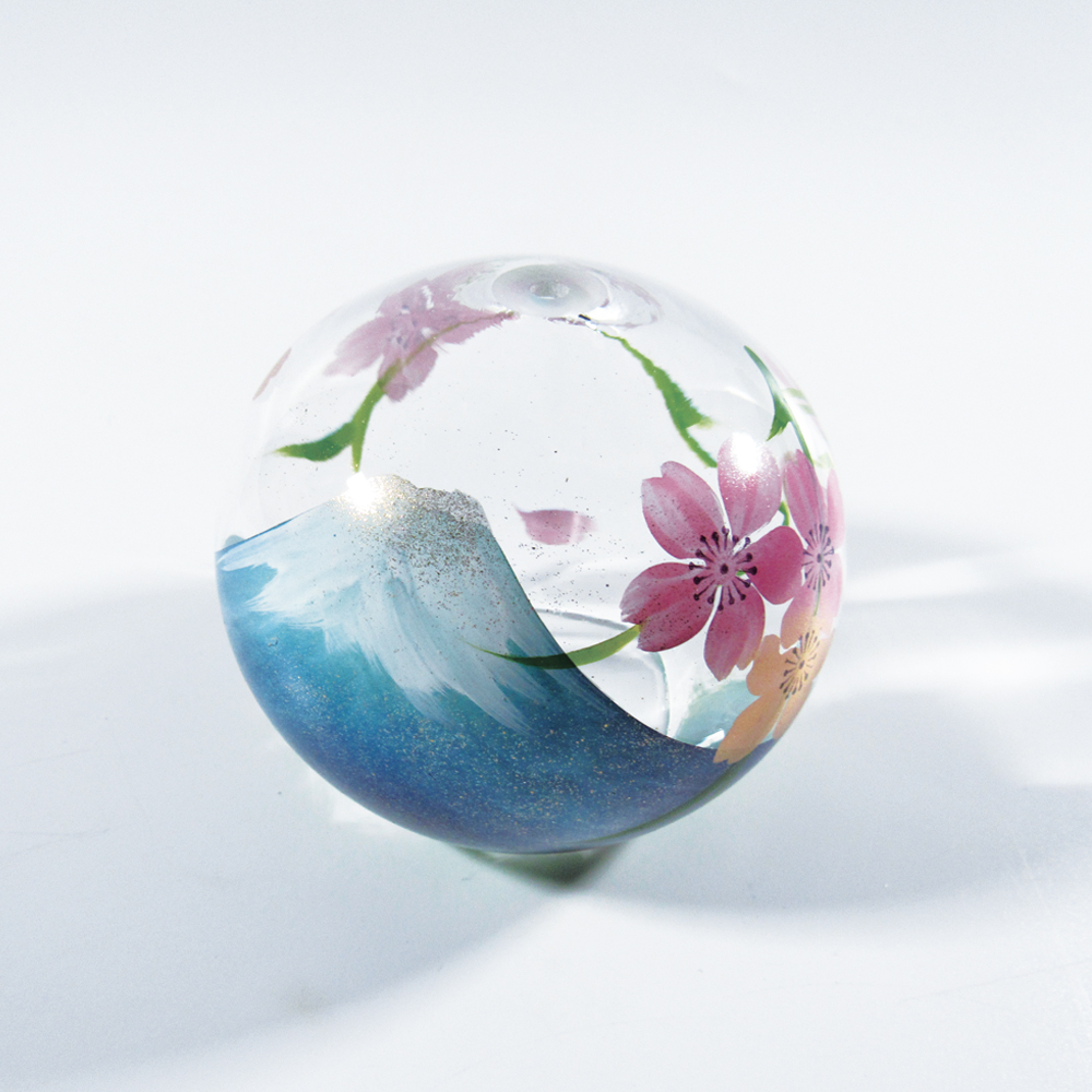 風鈴 ガラス風鈴 手作り風鈴 蒔絵仕上げ[ぎやまん匠風鈴]富士桜　さくら　富士山　R-300の画像