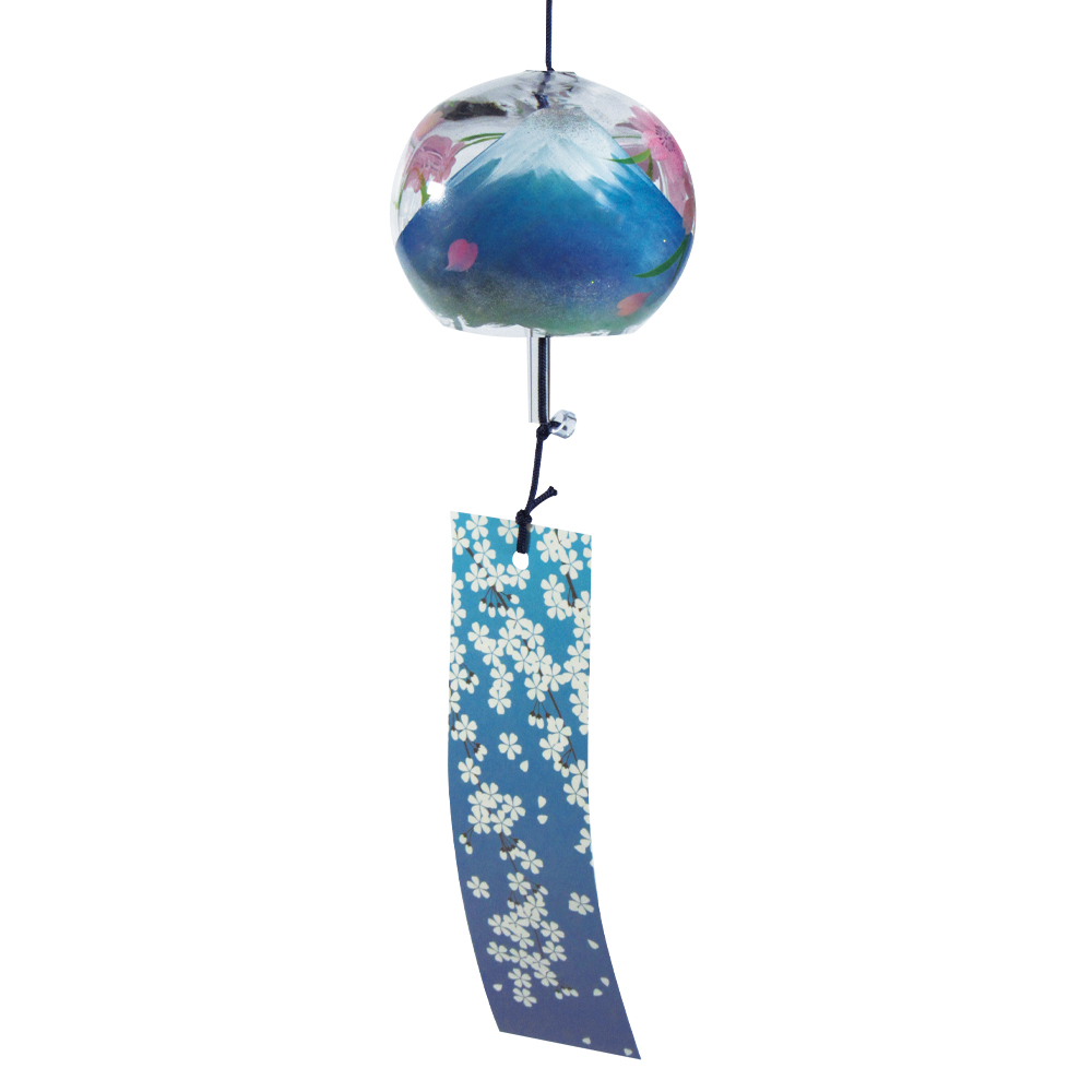 風鈴 ガラス風鈴 手作り風鈴 蒔絵仕上げ[ぎやまん匠風鈴]富士桜　さくら　富士山　R-300の画像