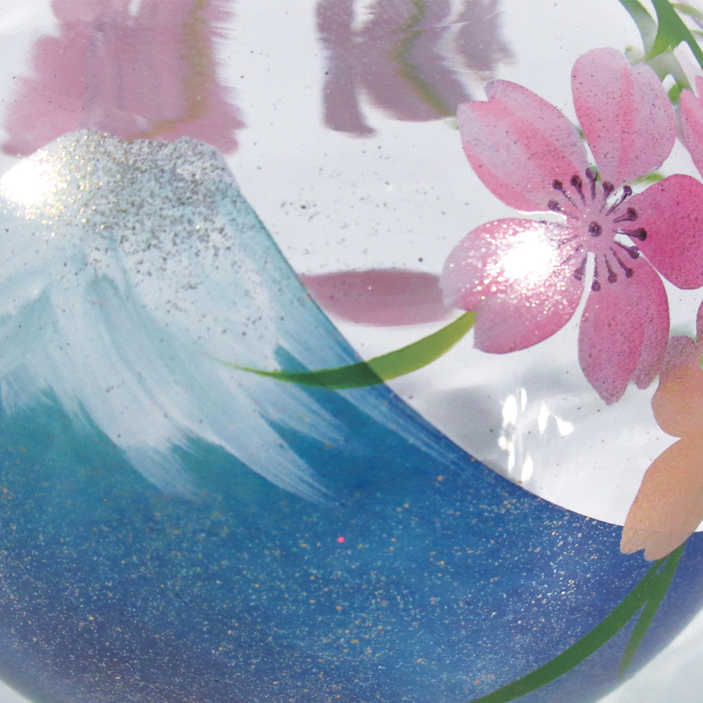 風鈴 ガラス風鈴 手作り風鈴 蒔絵仕上げ[ぎやまん匠風鈴]富士桜　さくら　富士山　R-300の画像