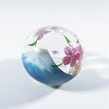 風鈴 ガラス風鈴 手作り風鈴 蒔絵仕上げ[ぎやまん匠風鈴]富士桜　さくら　富士山　R-300の画像