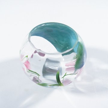 風鈴 ガラス風鈴 手作り風鈴 蒔絵仕上げ[ぎやまん匠風鈴]富士桜　さくら　富士山　R-300の画像