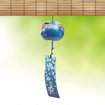 風鈴 ガラス風鈴 手作り風鈴 蒔絵仕上げ[ぎやまん匠風鈴]富士桜　さくら　富士山　R-300の画像