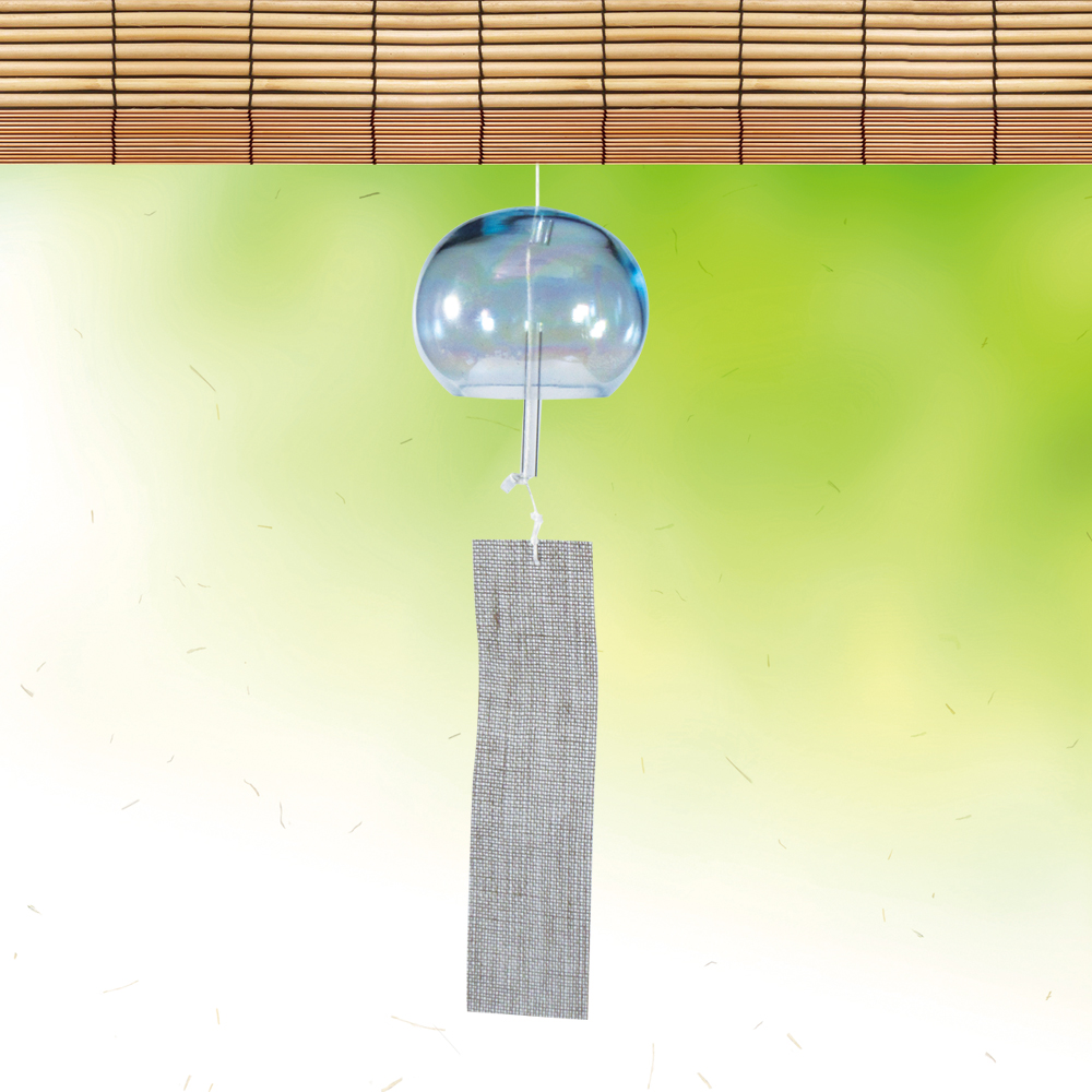 風鈴 ガラス風鈴 手作り風鈴 蒔絵仕上げ[パール風鈴] ブルー R-329 の画像