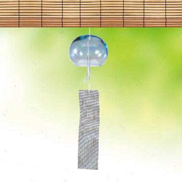 風鈴 ガラス風鈴 手作り風鈴 蒔絵仕上げ[パール風鈴] ブルー R-329 の画像