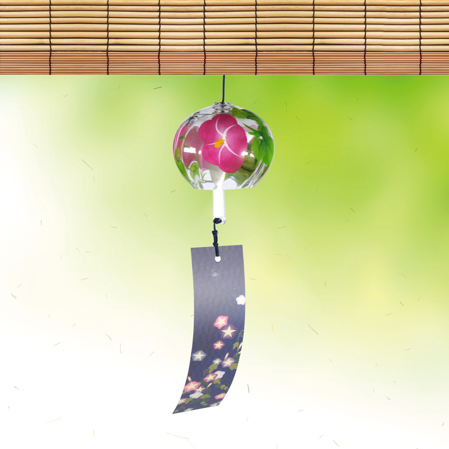 風鈴 ガラス風鈴 手作り風鈴 蒔絵仕上げ[ぎやまん風鈴]朝顔(あさがお) R-65の画像