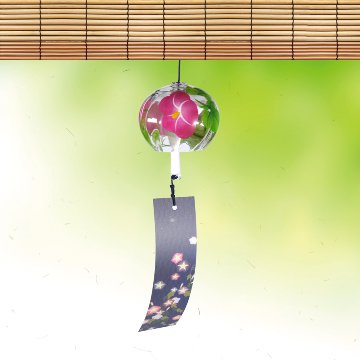 風鈴 ガラス風鈴 手作り風鈴 蒔絵仕上げ[ぎやまん風鈴]朝顔(あさがお) R-65の画像