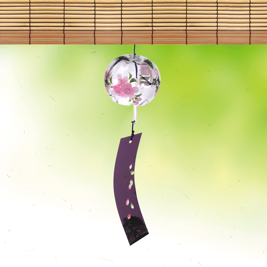 風鈴 ガラス風鈴 手作り風鈴 蒔絵仕上げ[ぎやまん風鈴]山桜 R-350の画像