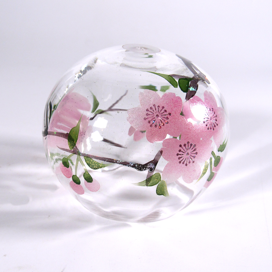 風鈴 ガラス風鈴 手作り風鈴 蒔絵仕上げ[ぎやまん風鈴]山桜 R-350の画像