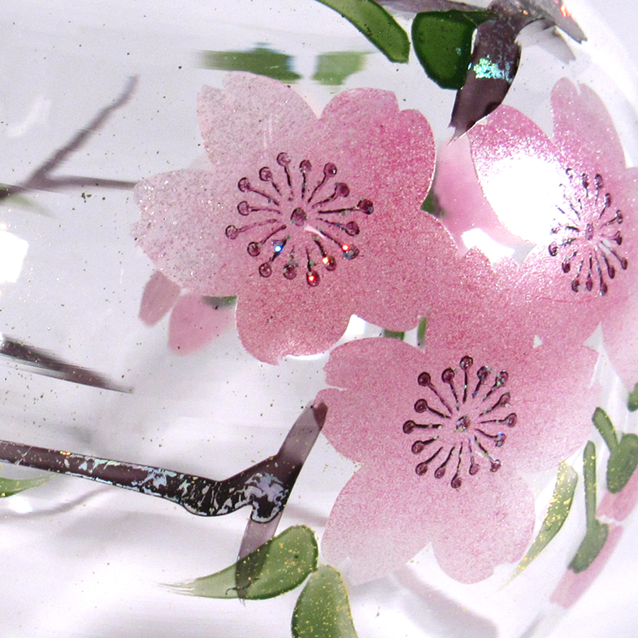 風鈴 ガラス風鈴 手作り風鈴 蒔絵仕上げ[ぎやまん風鈴]山桜 R-350の画像