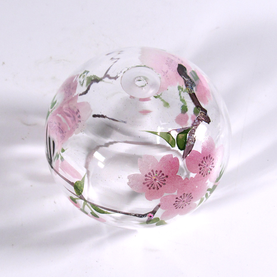 風鈴 ガラス風鈴 手作り風鈴 蒔絵仕上げ[ぎやまん風鈴]山桜 R-350の画像