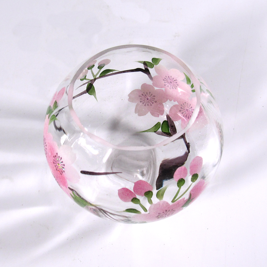 風鈴 ガラス風鈴 手作り風鈴 蒔絵仕上げ[ぎやまん風鈴]山桜 R-350の画像