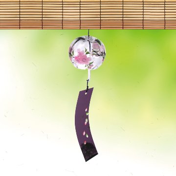風鈴 ガラス風鈴 手作り風鈴 蒔絵仕上げ[ぎやまん風鈴]山桜 R-350の画像