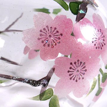 風鈴 ガラス風鈴 手作り風鈴 蒔絵仕上げ[ぎやまん風鈴]山桜 R-350の画像