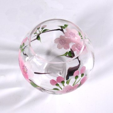 風鈴 ガラス風鈴 手作り風鈴 蒔絵仕上げ[ぎやまん風鈴]山桜 R-350の画像