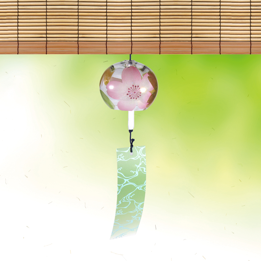 風鈴 ガラス風鈴 手作り風鈴 蒔絵仕上げ[ぎやまん風鈴]金桜　R-351の画像