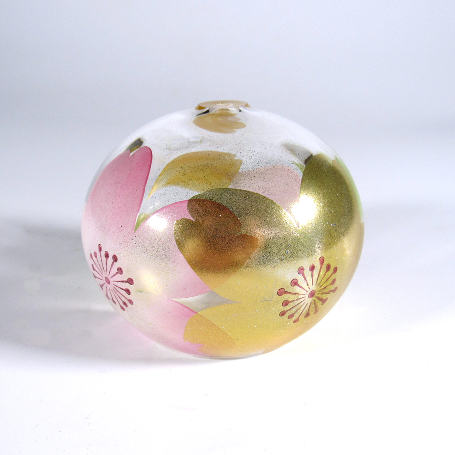風鈴 ガラス風鈴 手作り風鈴 蒔絵仕上げ[ぎやまん風鈴]金桜　R-351の画像