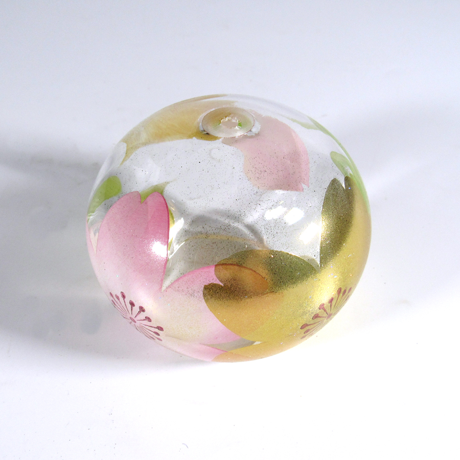 風鈴 ガラス風鈴 手作り風鈴 蒔絵仕上げ[ぎやまん風鈴]金桜　R-351の画像